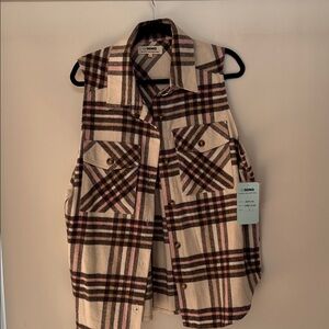 Ci Sono Beige, Brown & Pink Plaid Sleeveless Button Front Vest